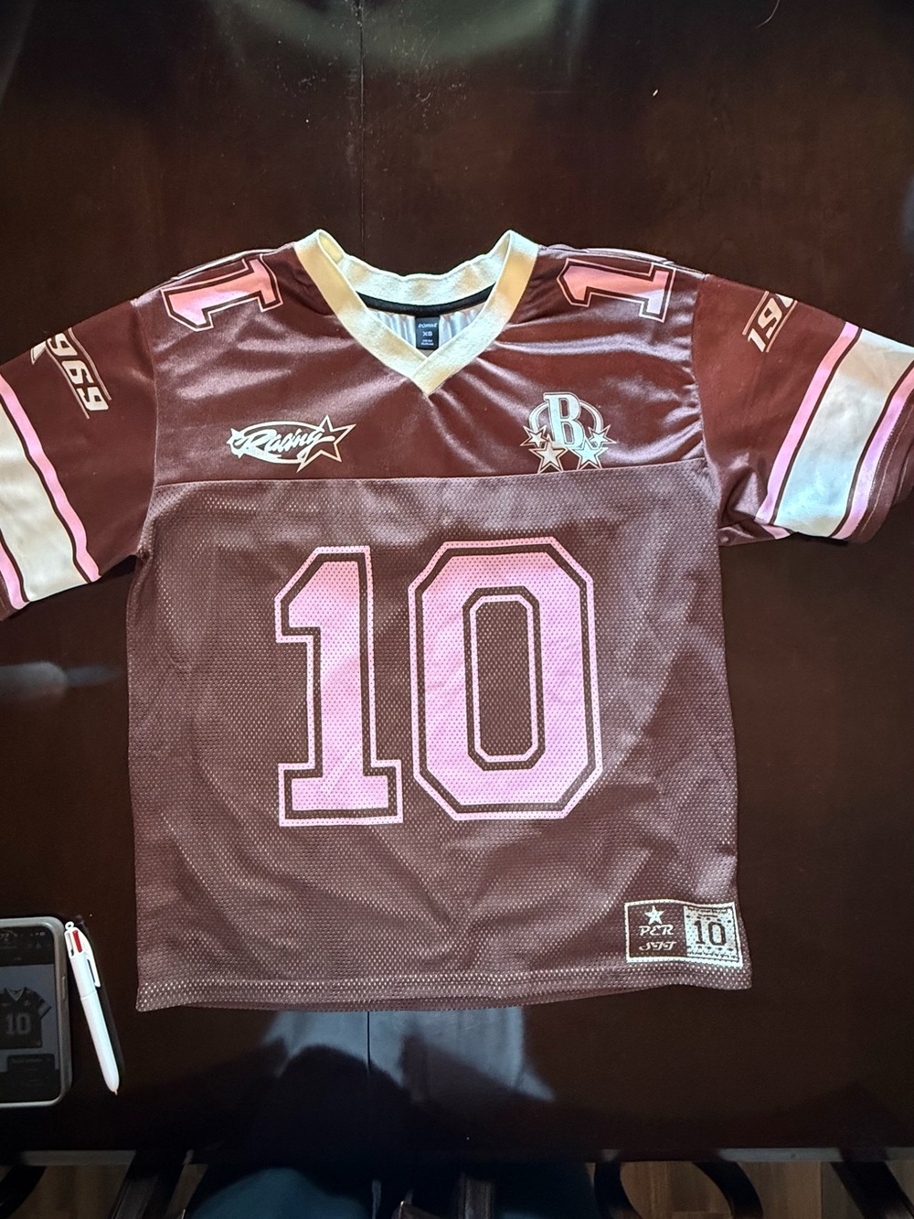 Men’s Star ’10’ Football Jersey - Pink on Maroon - M